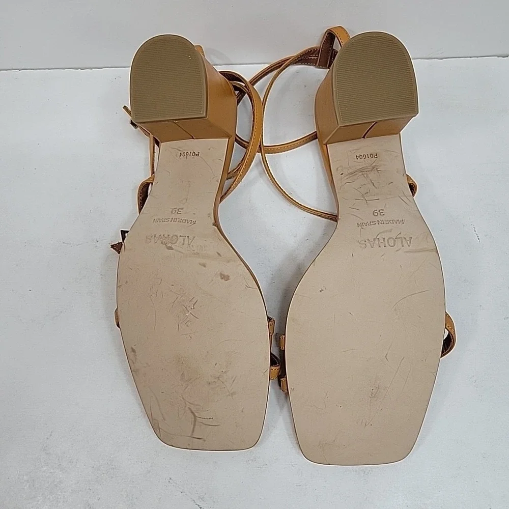 Alohas Women's Mustard Yellow Strappy Block Heel Sandals Sz 8.5 Spain